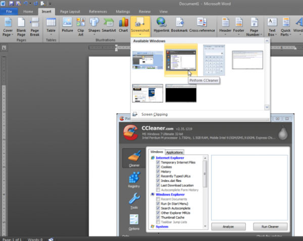 Chụp và chỉnh sửa ảnh màn hình với MS Word 2010